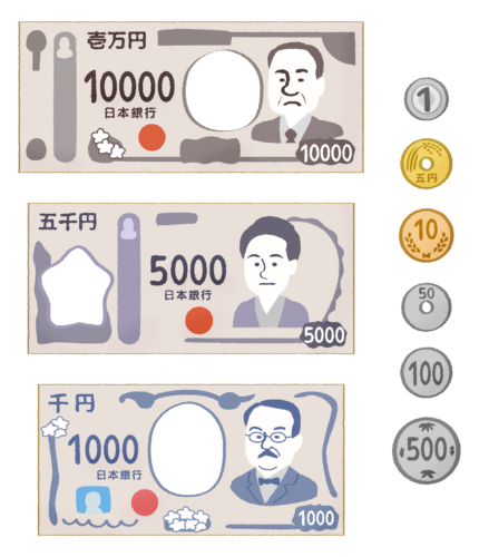 Yenes japoneses: billetes y monedas clipart