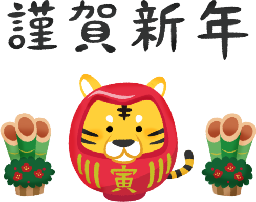 tigre daruma y kingashinnen (Ilustración de Año Nuevo) clipart