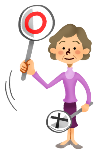 Mujer mayor sosteniendo letrero de signo «Correcto» clipart