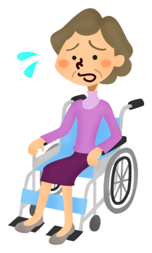 Mujer mayor en silla de ruedas que está en problemas clipart