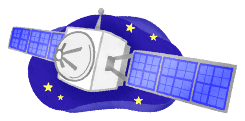宇宙を飛ぶ人工衛星のイラスト