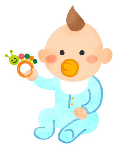 おもちゃの鈴を持つ赤ちゃんのイラスト