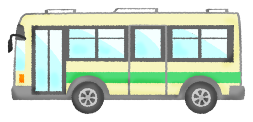 バス（緑）のイラスト