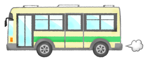 走るバス（緑）のイラスト