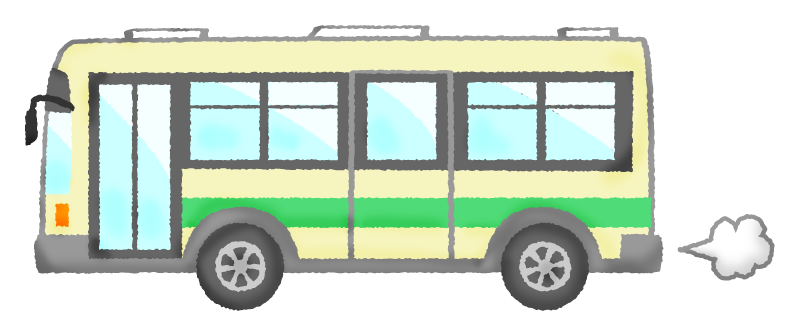 走るバス（緑）のかわいいフリーイラスト素材