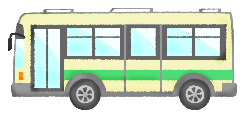 バス（緑）のかわいいフリーイラスト素材