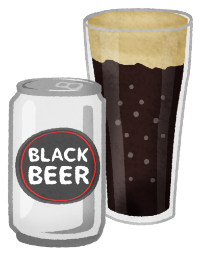 缶ビール（黒）とグラスのイラスト