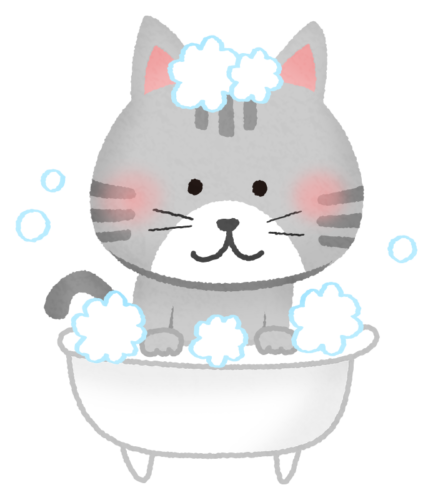 お風呂に入る猫のイラスト