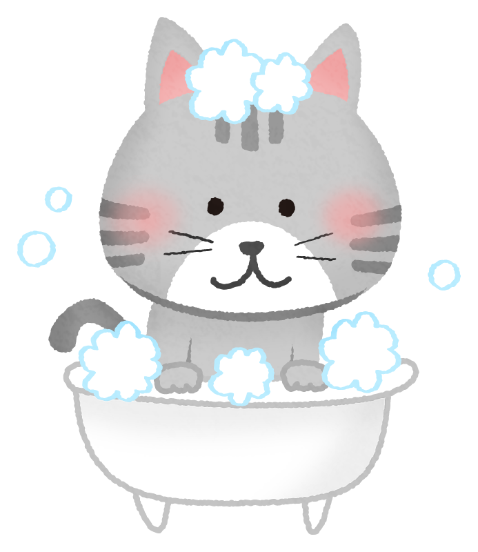 お風呂に入る猫のかわいいフリーイラスト素材