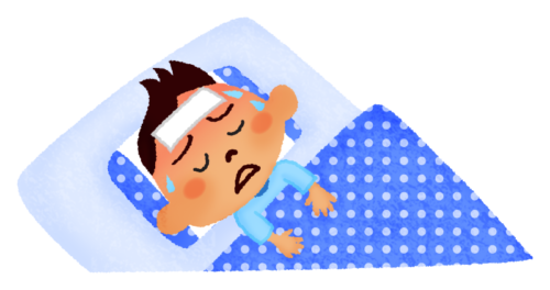 病気で寝ている男の子のイラスト