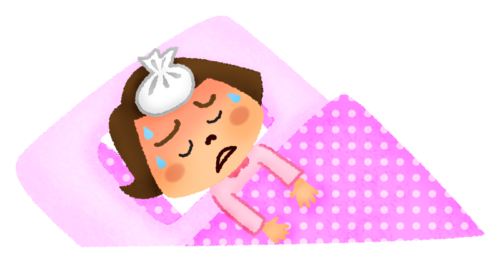病気で寝ている女の子のイラスト