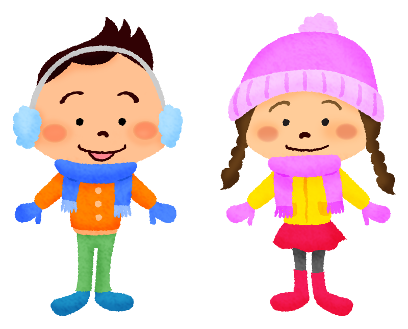 Niños en ropa de invierno.