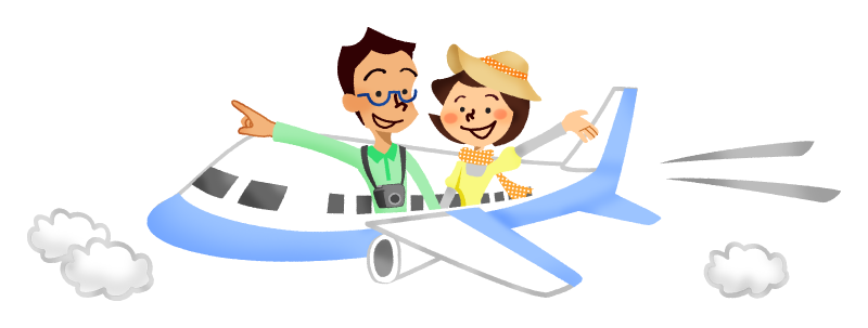Couple traveling by airplane