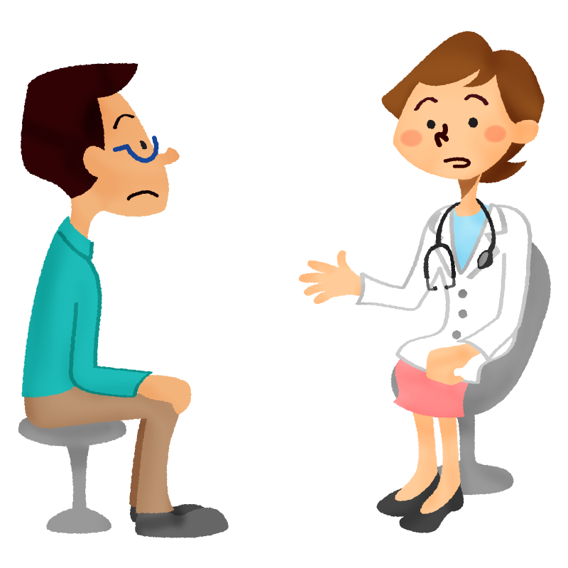 Man receiving a medical consultation with female doctor