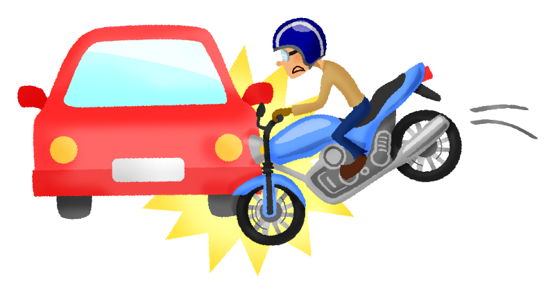 車とバイクの衝突事故のかわいいフリーイラスト素材