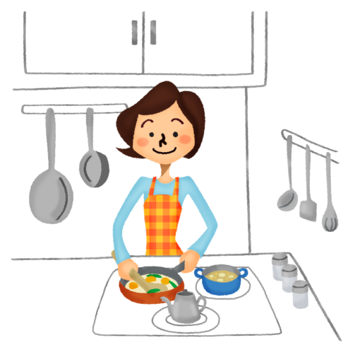 料理をする女性のイラスト