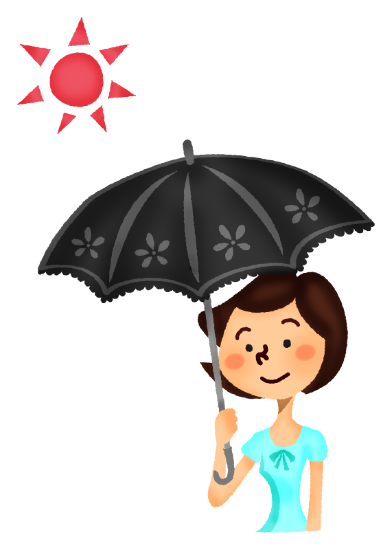 黒い日傘をさす女性のかわいいフリーイラスト素材