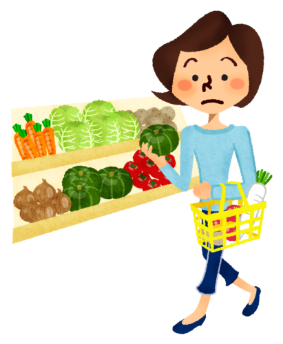 スーパーで野菜を買う女性のイラスト