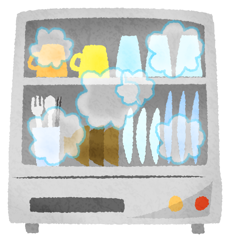 お皿を洗う食洗器のかわいいフリーイラスト素材