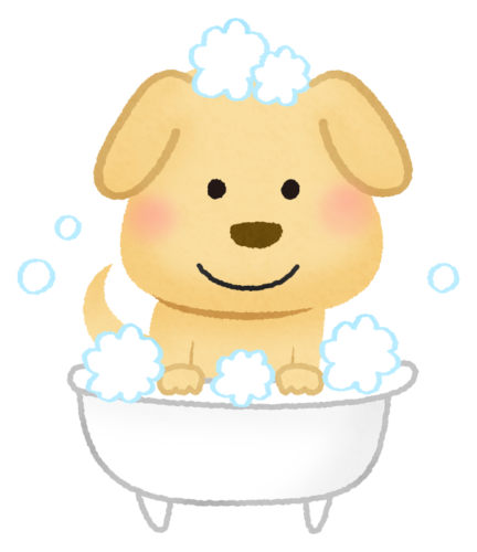 お風呂に入る犬のイラスト