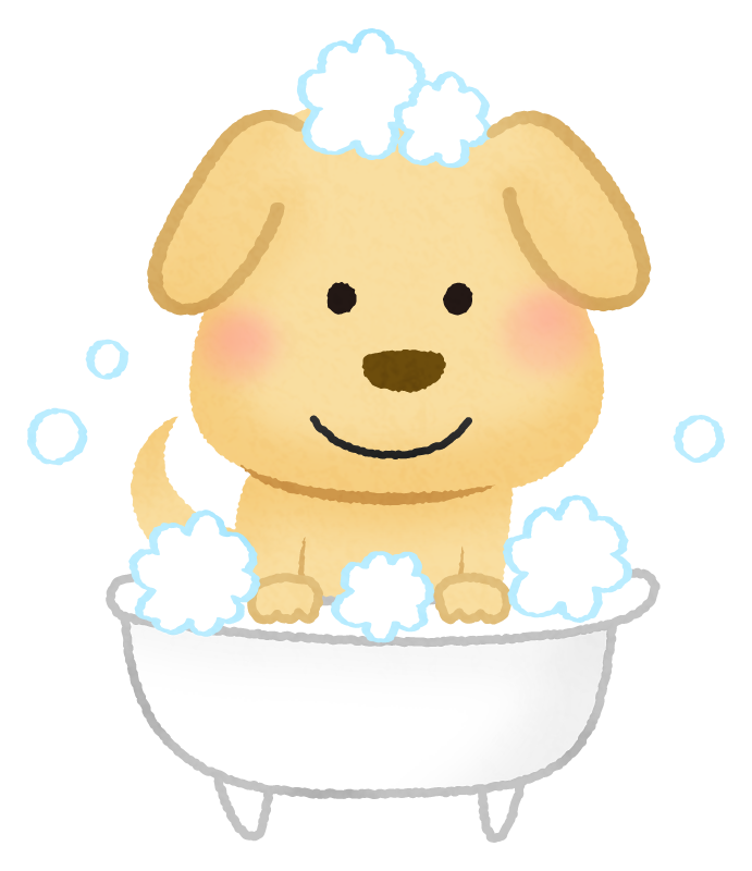 お風呂に入る犬のかわいいフリーイラスト素材