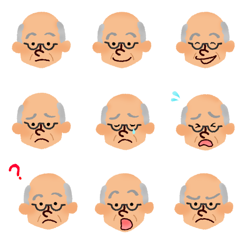 Set of elderly man's faces 002