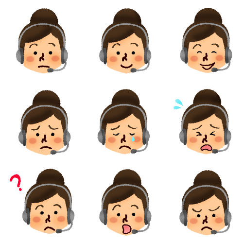 Conjunto de rostros de operadora de centro de llamadas