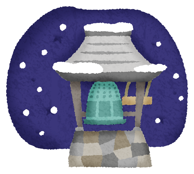 除夜の鐘（雪）のかわいいフリーイラスト素材