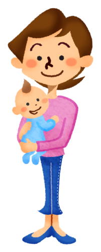 赤ちゃんを抱っこするお母さん（全身）のイラスト