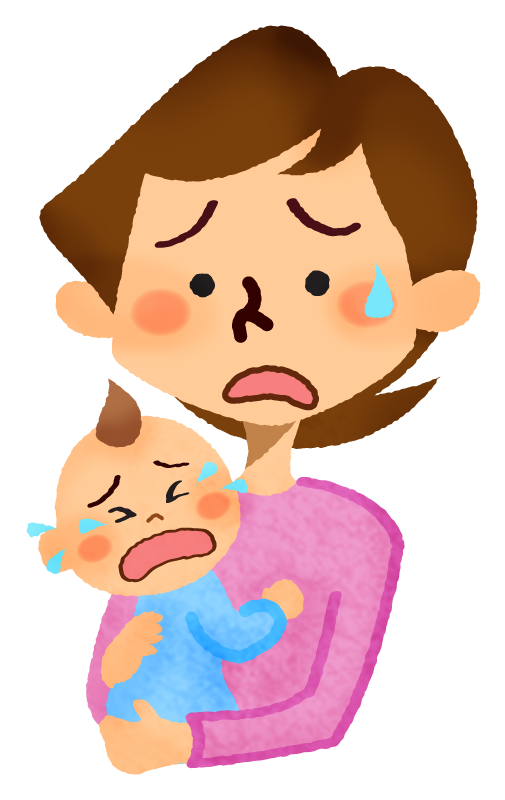 泣く赤ちゃんを抱っこするお母さんのかわいいフリーイラスト素材