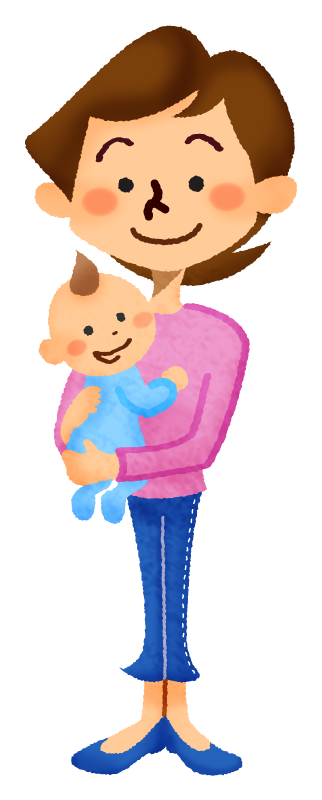 赤ちゃんを抱っこするお母さん（全身）のかわいいフリーイラスト素材