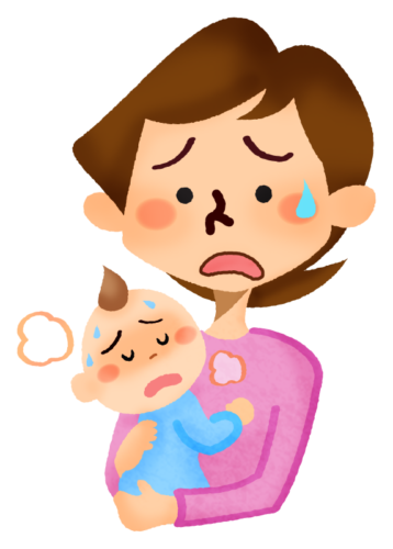 病気の赤ちゃんを抱っこするお母さんのイラスト