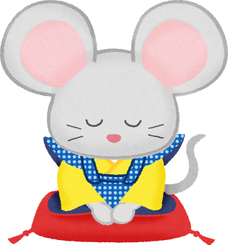 お辞儀をする着物のネズミ（福助人形）のかわいいフリーイラスト素材
