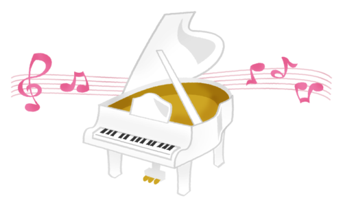 白いピアノと音符のイラスト