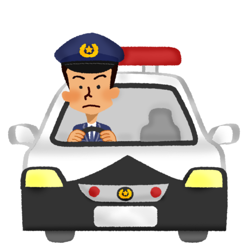 パトカーを運転する警察官のイラスト
