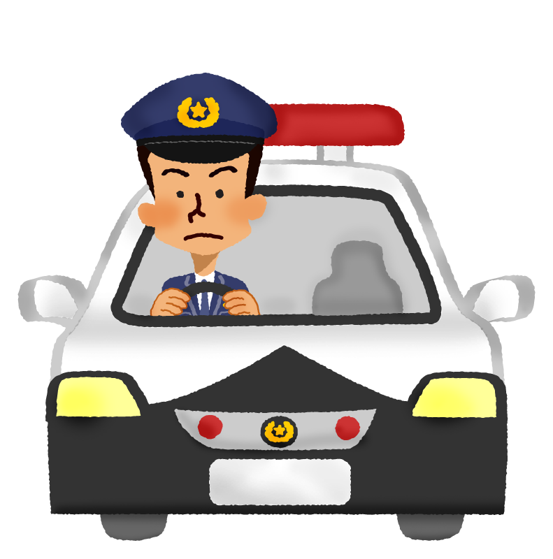 パトカーを運転する警察官のかわいいフリーイラスト素材