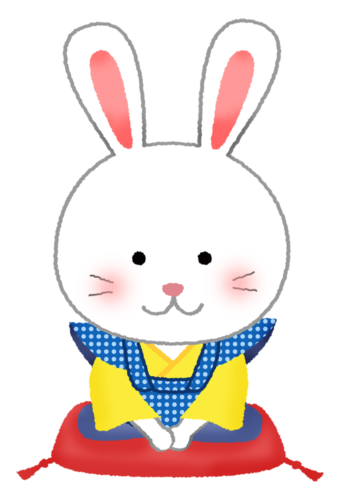 着物のウサギ（福助人形）のイラスト
