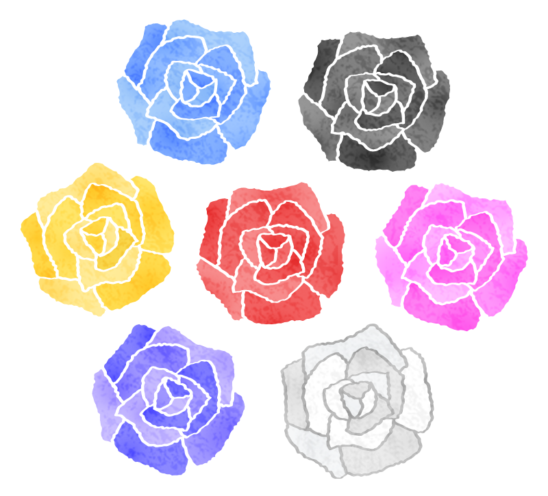 色々な色の薔薇（バラ）のかわいいフリーイラスト素材