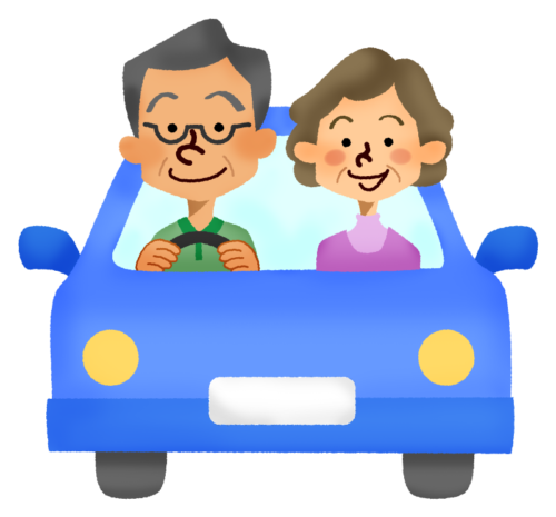 ドライブする年配の夫婦のイラスト