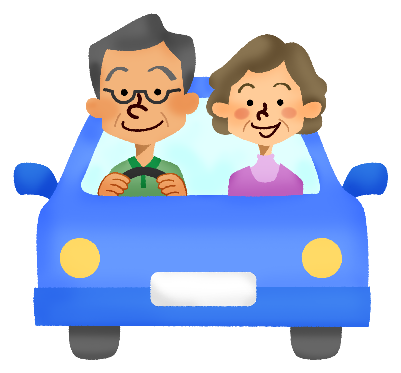 ドライブする年配の夫婦のかわいいフリーイラスト素材