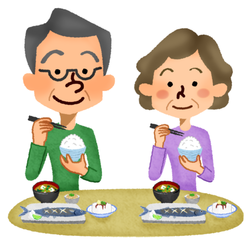 食事をする年配の夫婦のイラスト