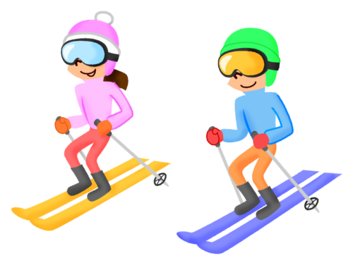 スキーをするカップルのイラスト