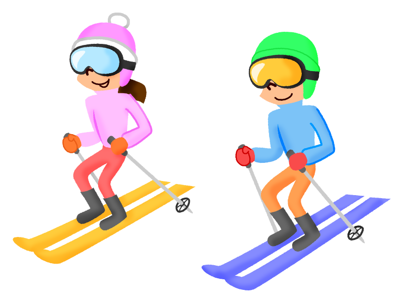 スキーをするカップルのかわいいフリーイラスト素材