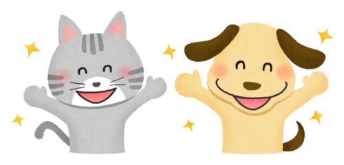 笑顔の猫と犬のイラスト