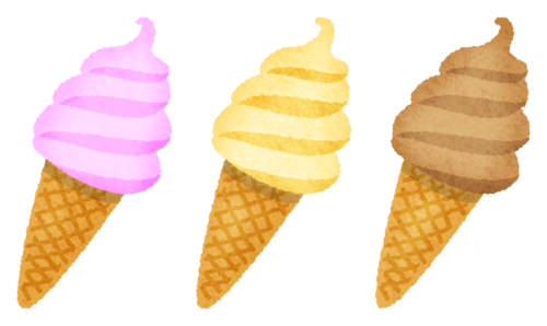 色々な味のソフトクリームのイラスト