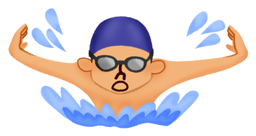 バタフライで泳ぐ男性のイラスト