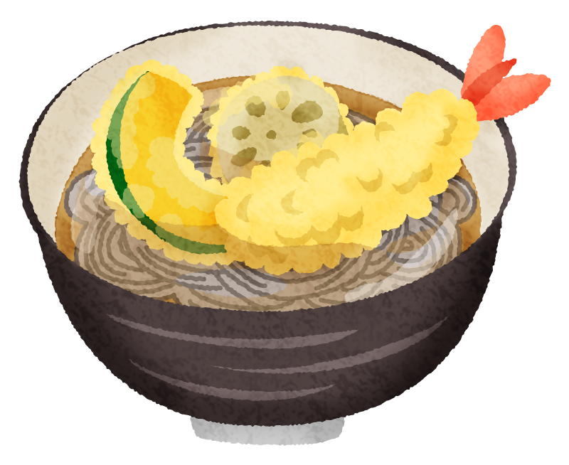 天ぷら蕎麦のかわいいフリーイラスト素材