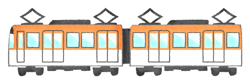 電車（オレンジ）のかわいいフリーイラスト素材