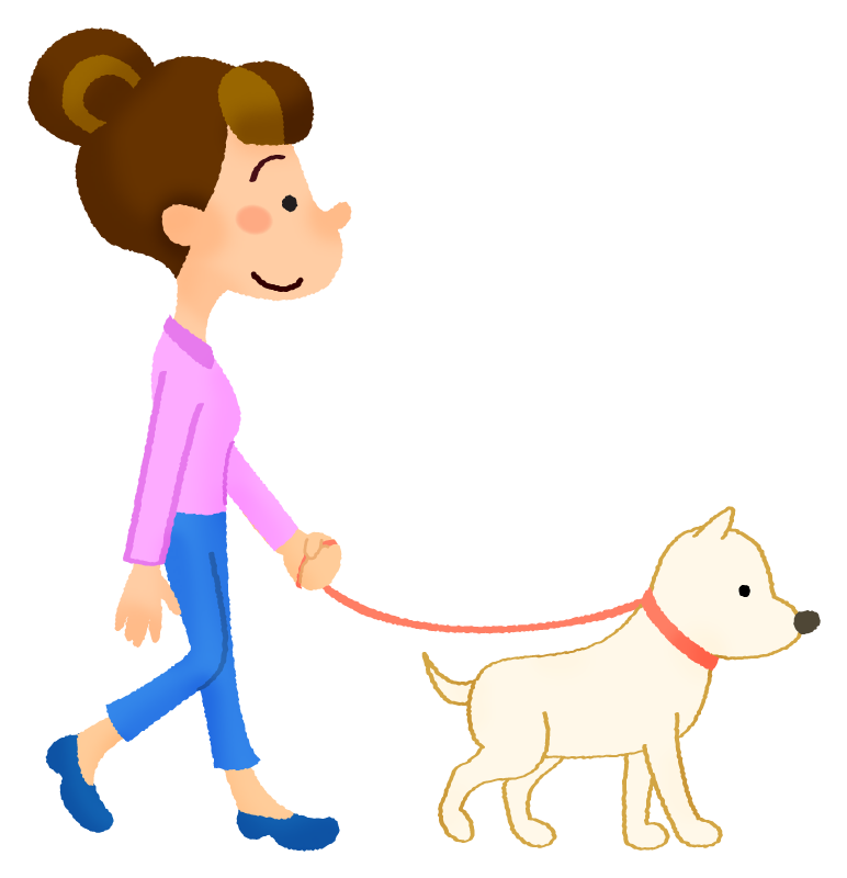 犬を散歩させる女性のかわいいフリーイラスト素材