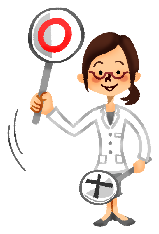 Woman in medical lab coat holding signboard of 